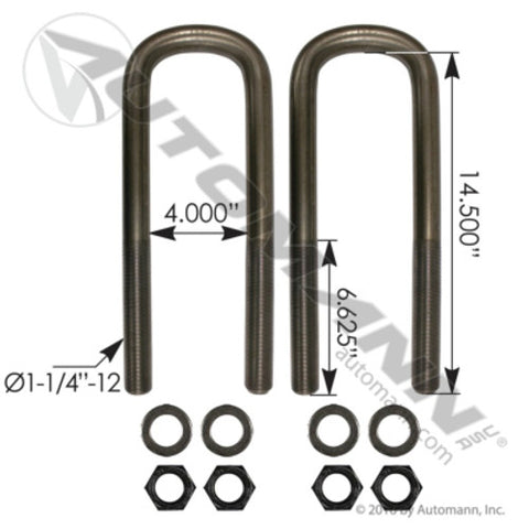 Automann AUBK8394-144S U Bolt Kit Semi RND 1-1/4 X 4 X 14-1/2in