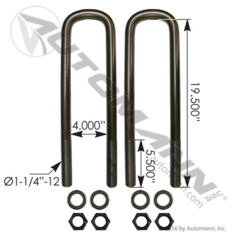 Automann AUBK8394-194S U Bolt Kit 1-1/4in X 4in X 19-1/2in