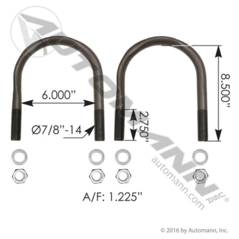 Automann AUBK8468-086 U Bolt Kit F/Round 7/8in X 6in X 8-3/4in