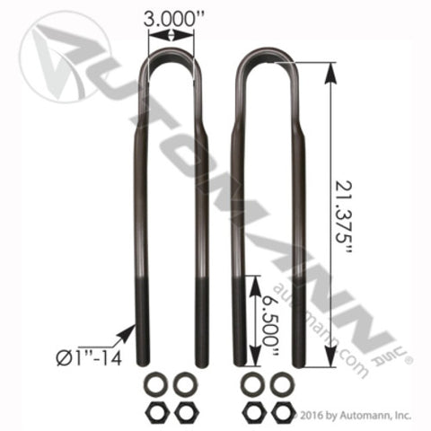 Automann AUBK8471-212 U Bolt Kit F/Round 1in X 3inX 21in