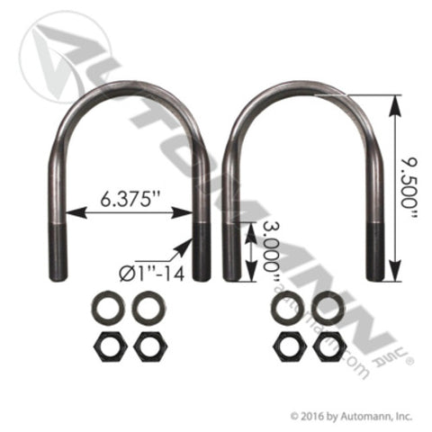 Automann AUBK8479-094 U Bolt Kit F/Round 1 X 6-3/8 X 9-1/2in