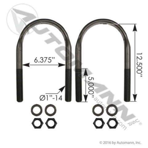 Automann AUBK8479-124 U Bolt Kit F/Round 1 X 6-3/8 X 12-1/2in