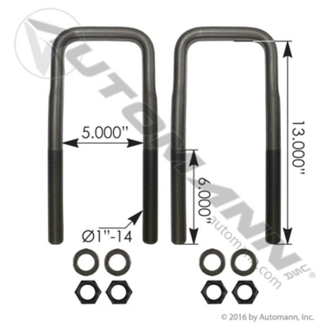 Automann AUBK8575-13 U Bolt Kit F/SQ 1 X 5 X 13in FRG Fruehau