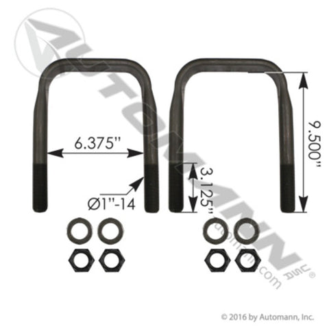 Automann AUBK8579-094 U Bolt Kit F/SQ 1in X 6-3/8in X 9-1/2in