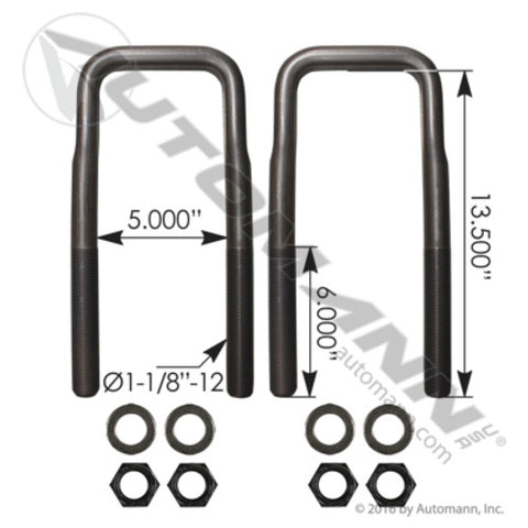 Automann AUBK8585-134 U Bolt Kit F/SQ 1-1/8in X 5in X 13-1/2in