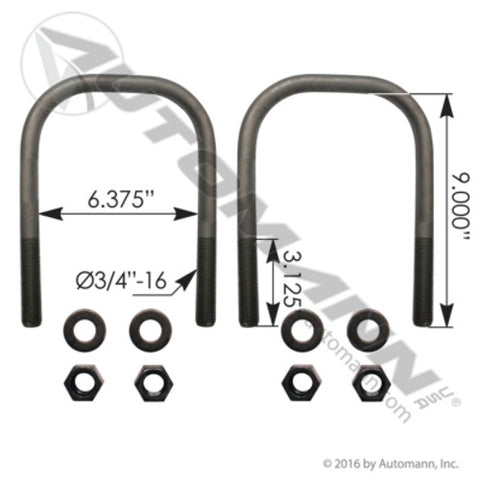 Automann AUBK8859-09 U Bolt Kit Hendrickson Primaax