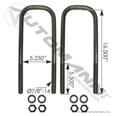 Automann AUBK8866-164 U Bolt Kit 7/8 X 5-1/4 X 16-3/8 FRT FASI