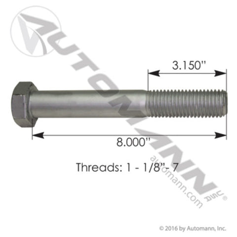 Automann C118800GR8 Cap Screw 1-1/8in X 8in GR8