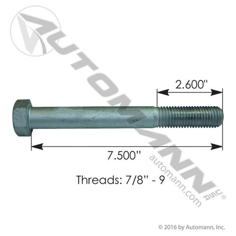 Automann C780712GR8 Cap Screw 7/8in X7-1/2in GR8