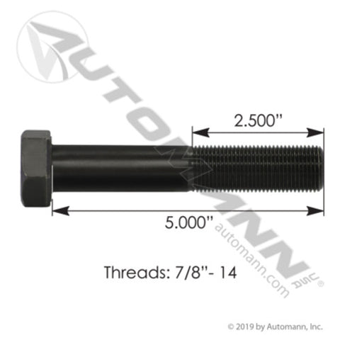 Automann F780500GR8 Insulator Bolt 7/8in-14 X 5in GR8 Mack