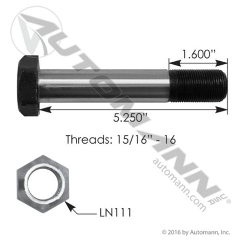 Automann M4926 Shackle Bolt W/Nut 15/16-16 X 5-1/4 GMC