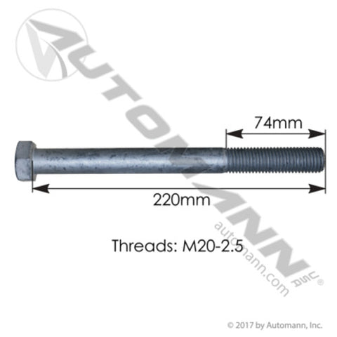 Automann M5040 Metric Bolt 20mm-2.5X220mm