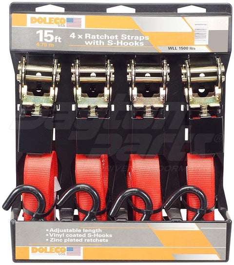 Dayton Parts DC38000015 Ratchet Strap Assembly With Vinyl S-Hooks - 1 In. X 6 Ft.